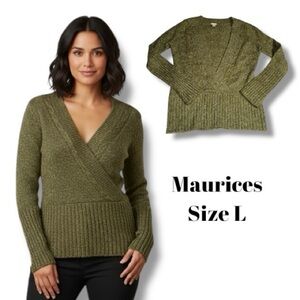 Maurices Olive Green Wrap V-Neck Sweater - Size Large 💚